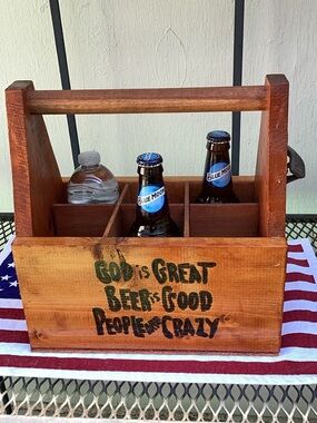Vintage Wooden Beverage Caddy for Parties and grill out. Conversation piece